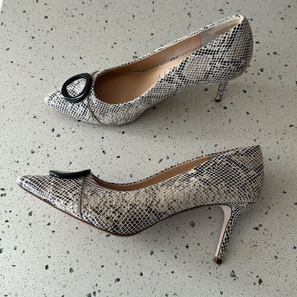 Sole Society Ronya Pump Leather Beige Brown Snake Print Pointed Toe Shoes Sz 9.5 - Picture 5 of 13